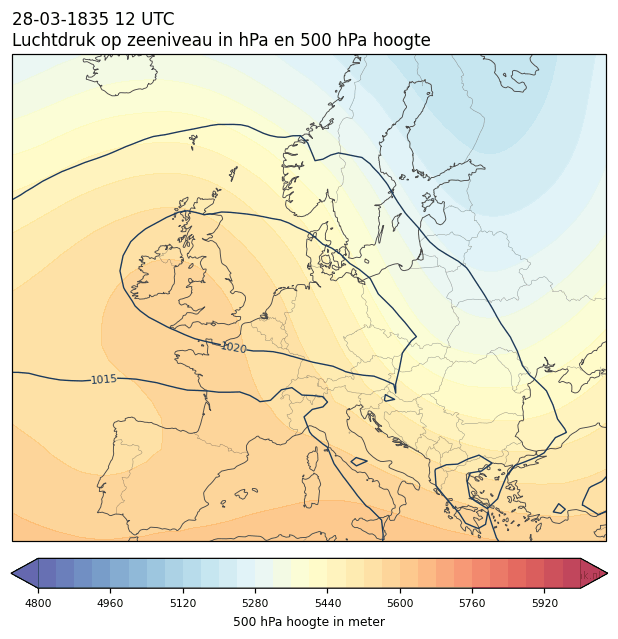 Weerkaart van 28 maart 1835 om 12 UTC