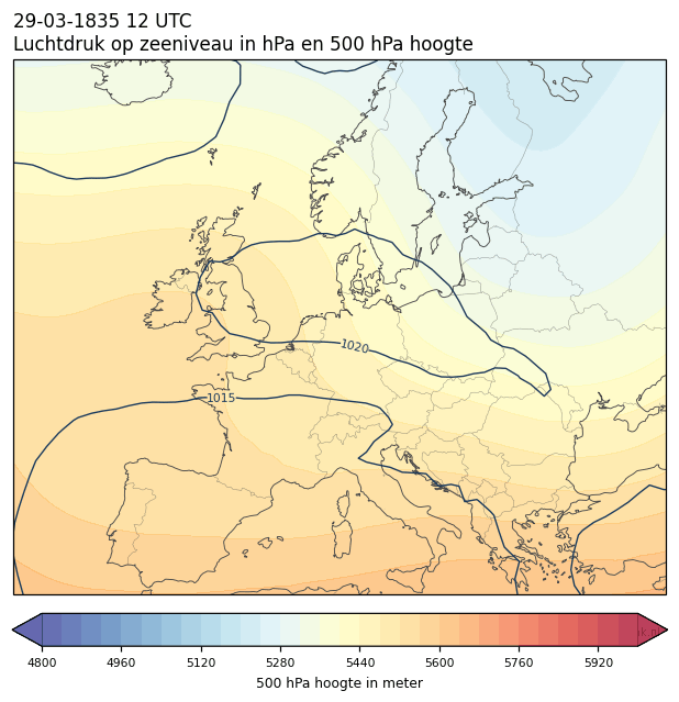 Weerkaart van 29 maart 1835 om 12 UTC