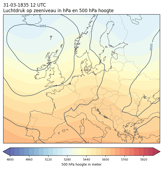 Weerkaart van 31 maart 1835 om 12 UTC