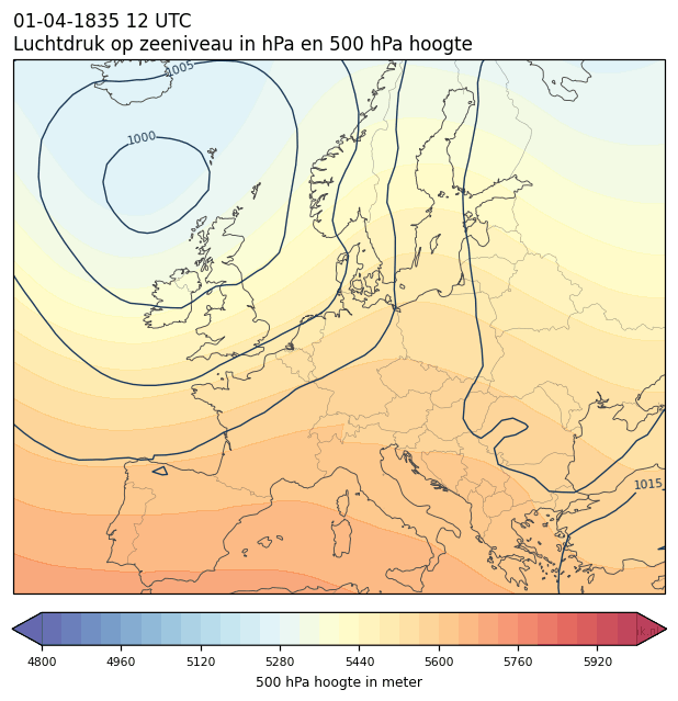 Weerkaart van 1 april 1835 om 12 UTC