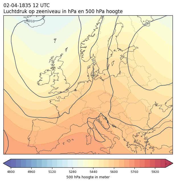Weerkaart van 2 april 1835 om 12 UTC