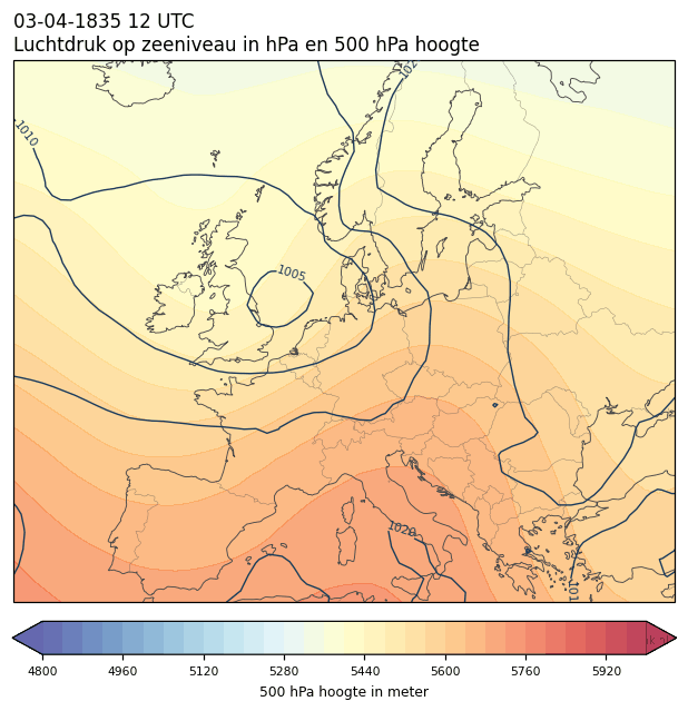 Weerkaart van 3 april 1835 om 12 UTC