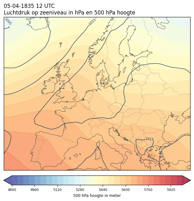 Weerkaart van 5 april 1835 om 12 UTC