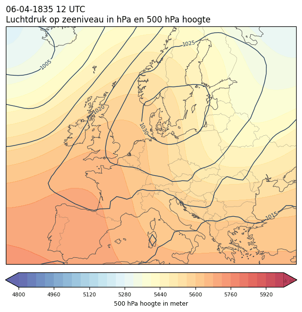 Weerkaart van 6 april 1835 om 12 UTC
