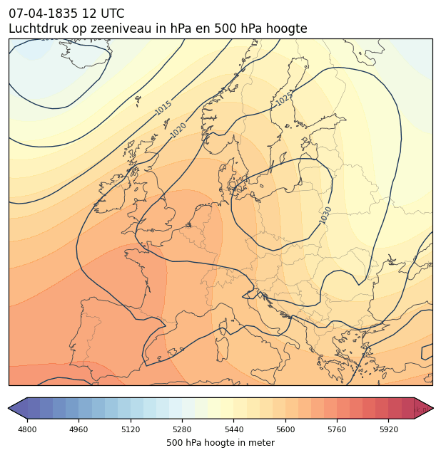 Weerkaart van 7 april 1835 om 12 UTC