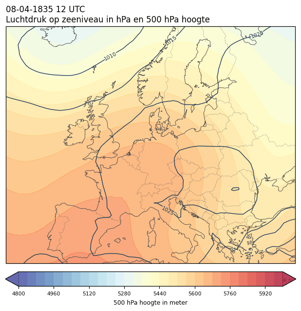 Weerkaart van 8 april 1835 om 12 UTC