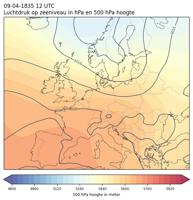 Weerkaart van 9 april 1835 om 12 UTC