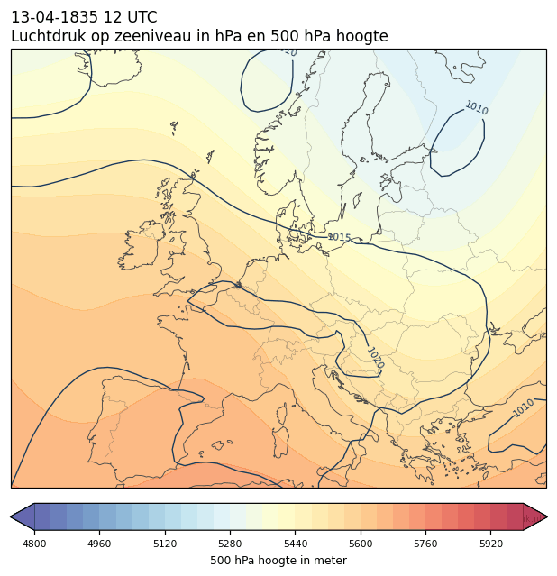 Weerkaart van 13 april 1835 om 12 UTC