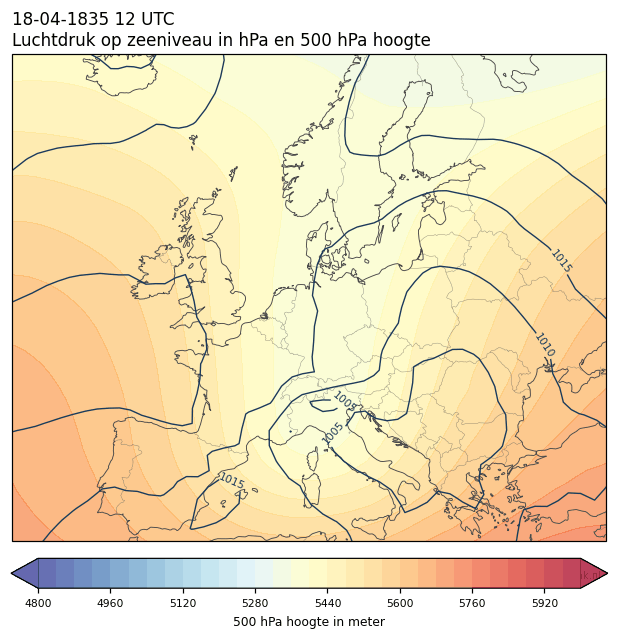 Weerkaart van 18 april 1835 om 12 UTC
