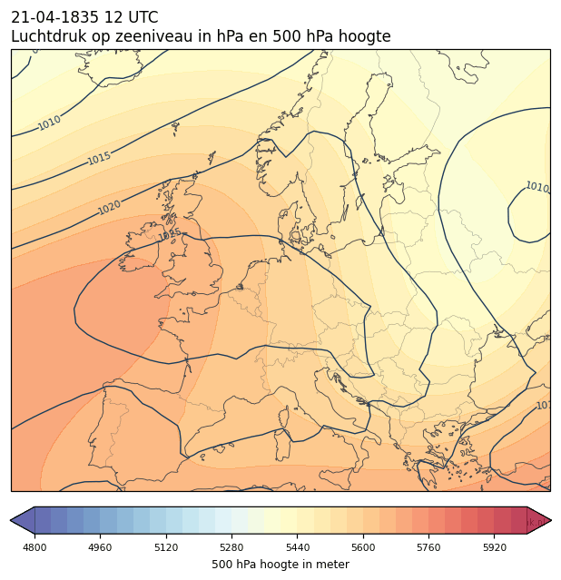 Weerkaart van 21 april 1835 om 12 UTC