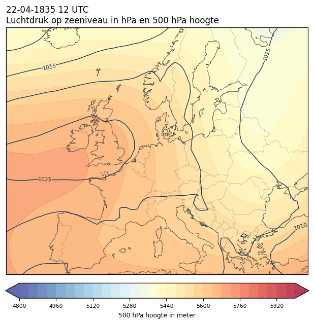 Weerkaart van 22 april 1835 om 12 UTC