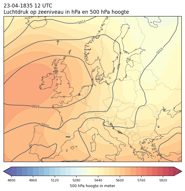 Weerkaart van 23 april 1835 om 12 UTC