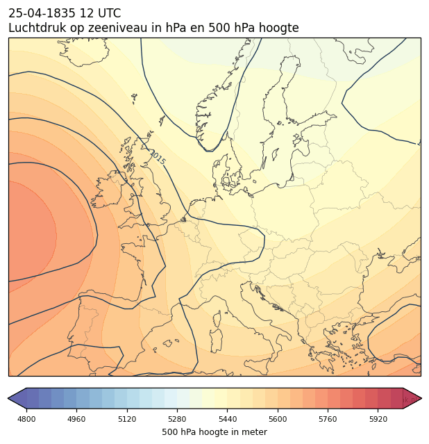 Weerkaart van 25 april 1835 om 12 UTC