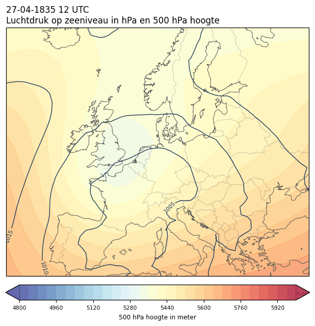 Weerkaart van 27 april 1835 om 12 UTC