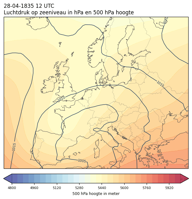 Weerkaart van 28 april 1835 om 12 UTC