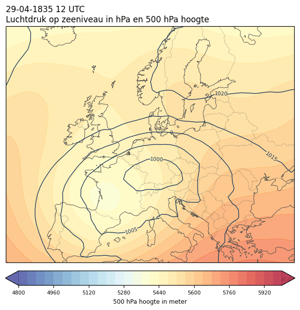 Weerkaart van 29 april 1835 om 12 UTC