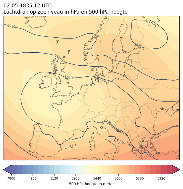 Weerkaart van 2 mei 1835 om 12 UTC