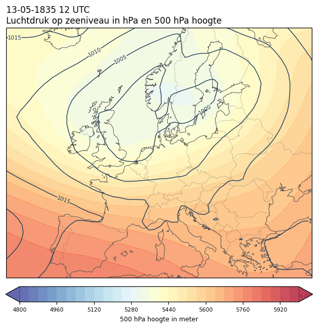 Weerkaart van 13 mei 1835 om 12 UTC