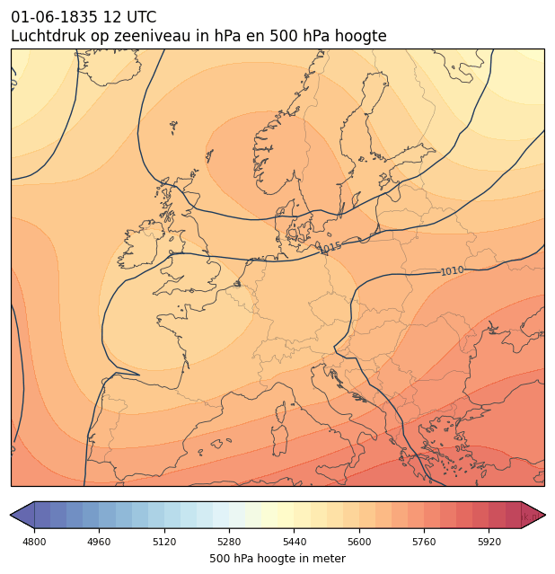 Weerkaart van 1 juni 1835 om 12 UTC