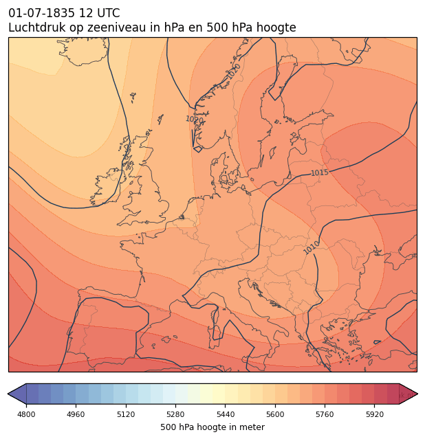 Weerkaart van 1 juli 1835 om 12 UTC