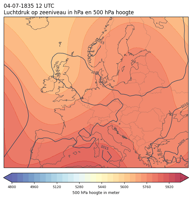 Weerkaart van 4 juli 1835 om 12 UTC