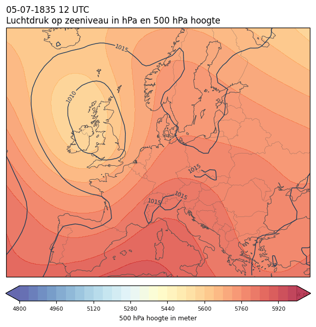 Weerkaart van 5 juli 1835 om 12 UTC
