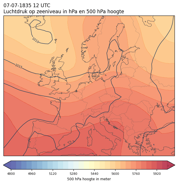 Weerkaart van 7 juli 1835 om 12 UTC