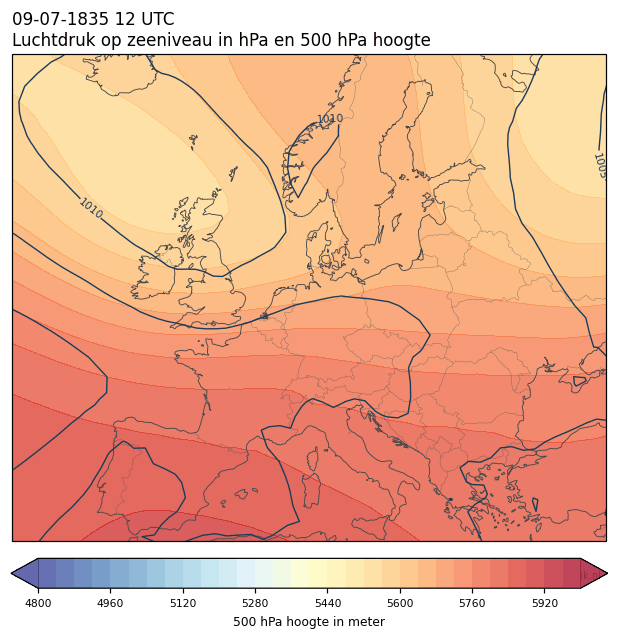 Weerkaart van 9 juli 1835 om 12 UTC