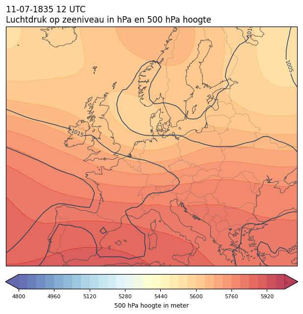 Weerkaart van 11 juli 1835 om 12 UTC