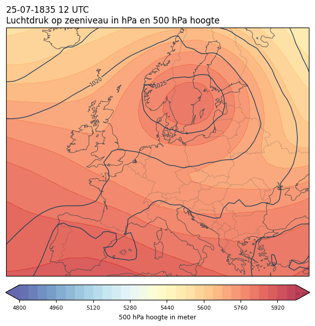 Weerkaart van 25 juli 1835 om 12 UTC