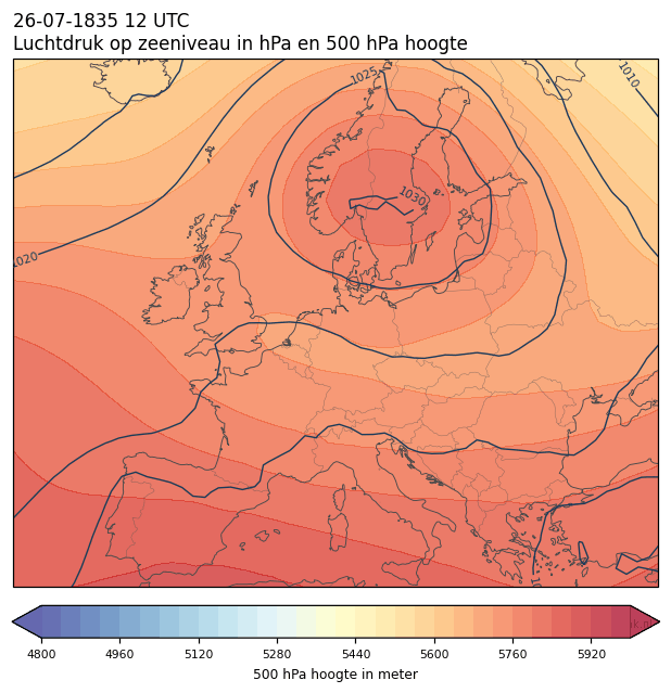 Weerkaart van 26 juli 1835 om 12 UTC