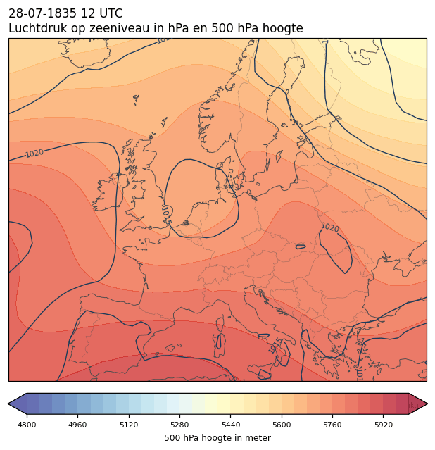 Weerkaart van 28 juli 1835 om 12 UTC