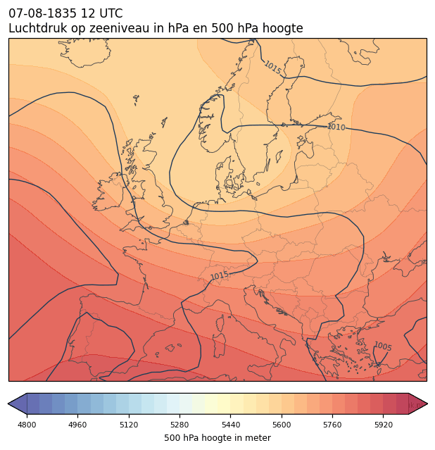 Weerkaart van 7 augustus 1835 om 12 UTC