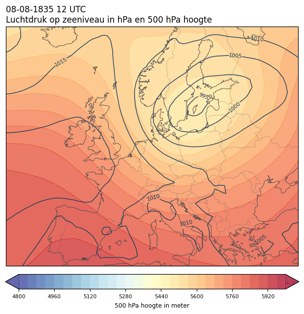 Weerkaart van 8 augustus 1835 om 12 UTC