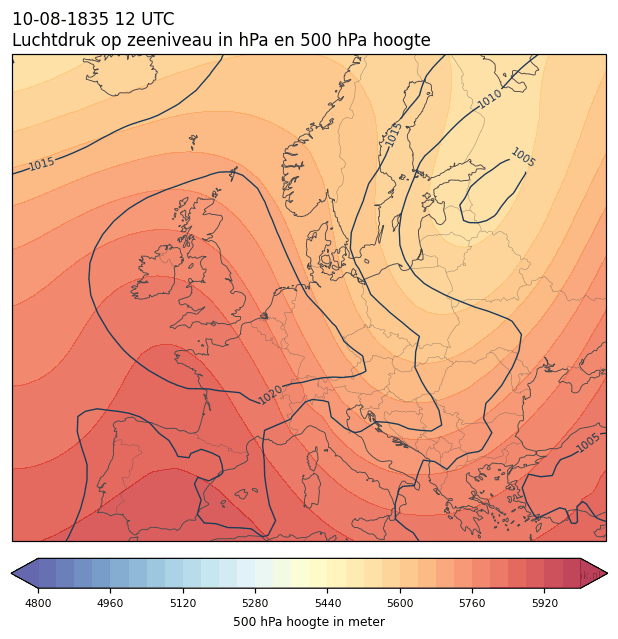 Weerkaart van 10 augustus 1835 om 12 UTC