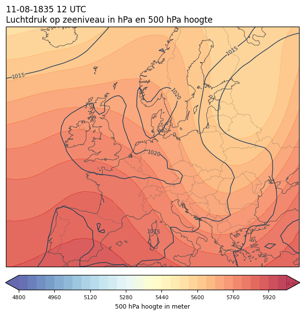 Weerkaart van 11 augustus 1835 om 12 UTC