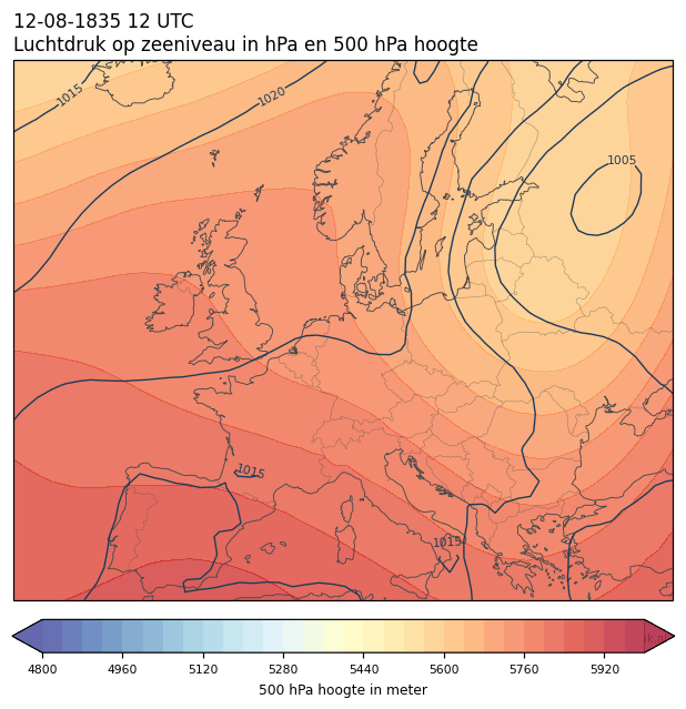 Weerkaart van 12 augustus 1835 om 12 UTC
