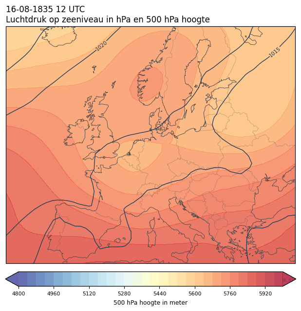 Weerkaart van 16 augustus 1835 om 12 UTC