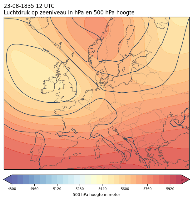 Weerkaart van 23 augustus 1835 om 12 UTC