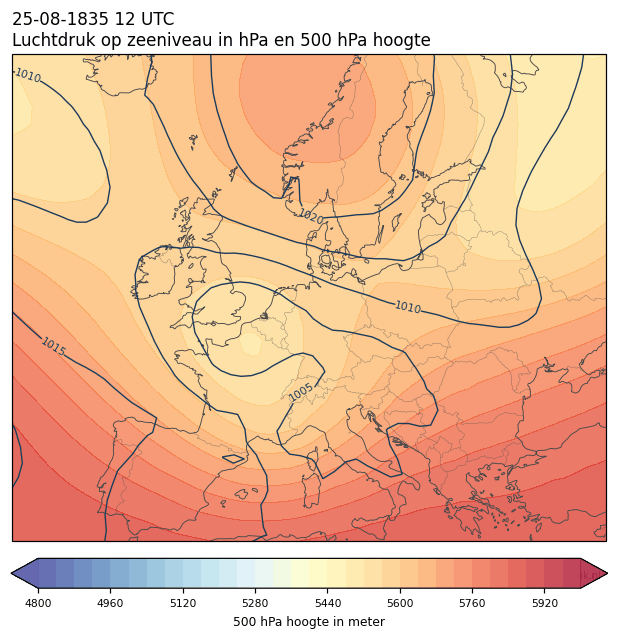 Weerkaart van 25 augustus 1835 om 12 UTC