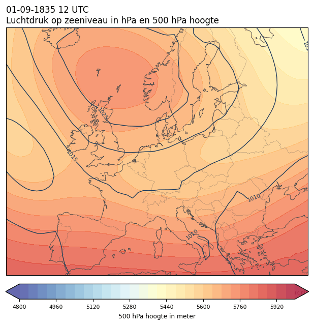 Weerkaart van 1 september 1835 om 12 UTC