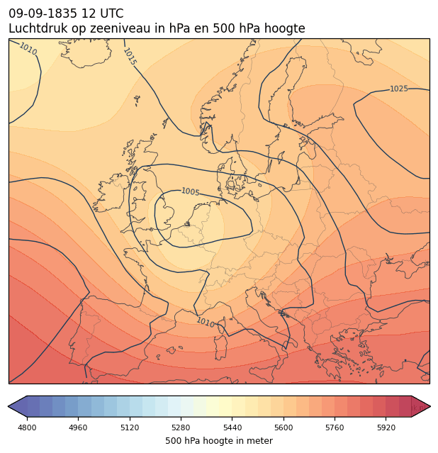 Weerkaart van 9 september 1835 om 12 UTC