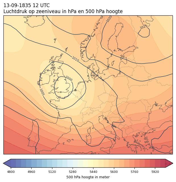 Weerkaart van 13 september 1835 om 12 UTC