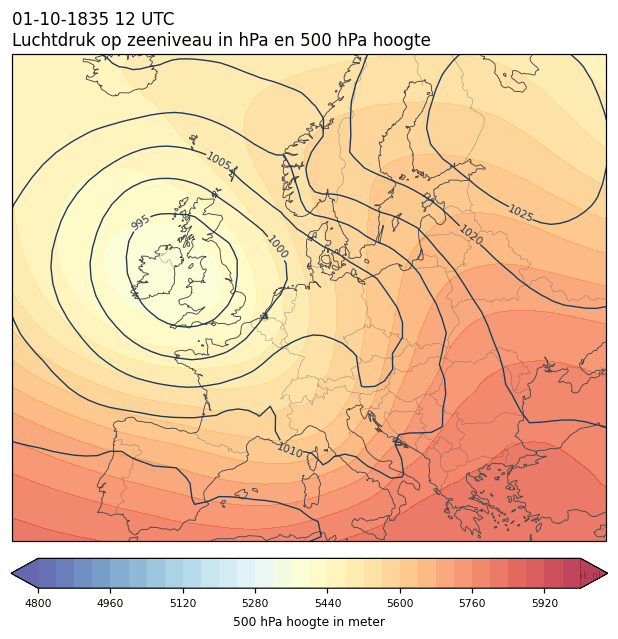 Weerkaart van 1 oktober 1835 om 12 UTC