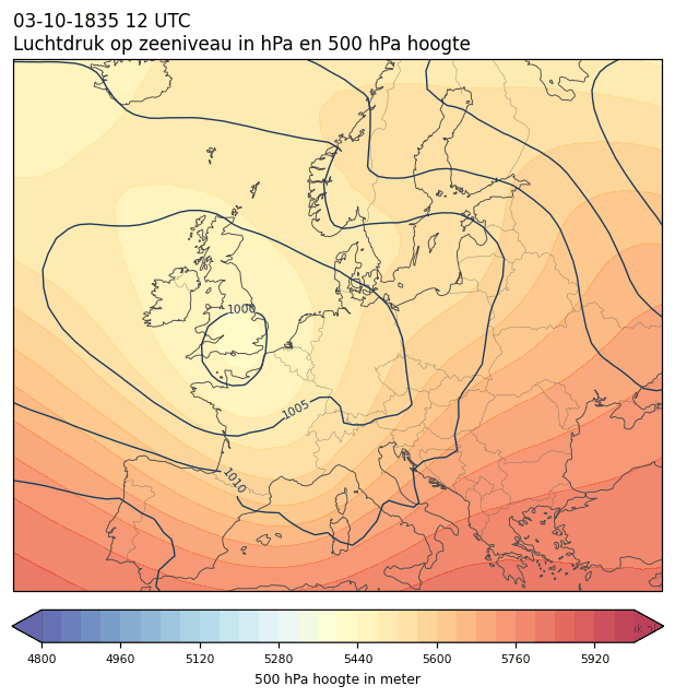 Weerkaart van 3 oktober 1835 om 12 UTC