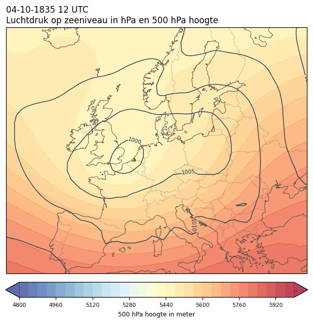Weerkaart van 4 oktober 1835 om 12 UTC