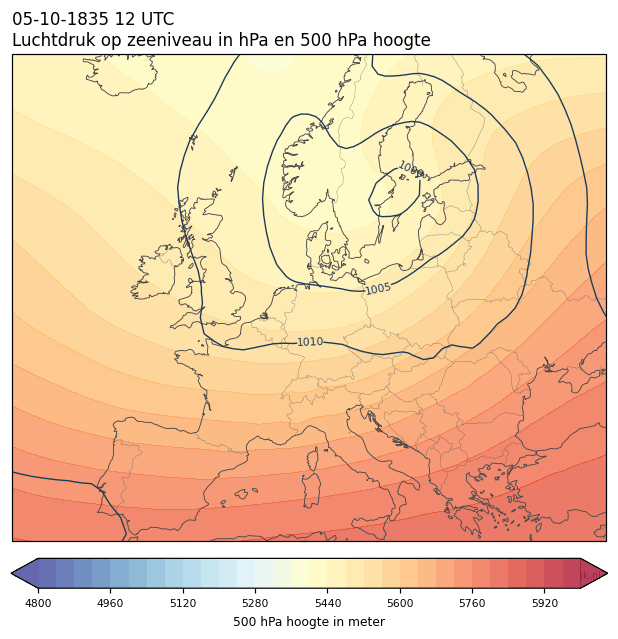 Weerkaart van 5 oktober 1835 om 12 UTC