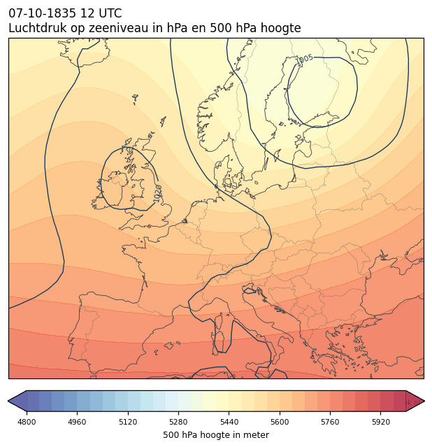 Weerkaart van 7 oktober 1835 om 12 UTC