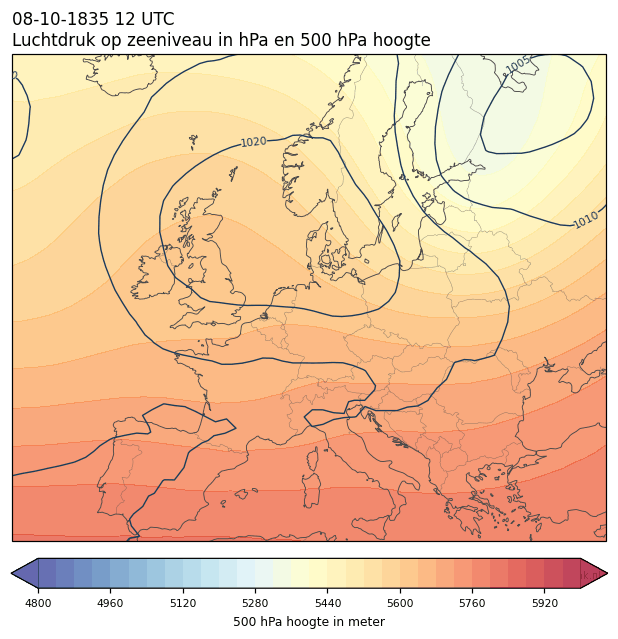 Weerkaart van 8 oktober 1835 om 12 UTC