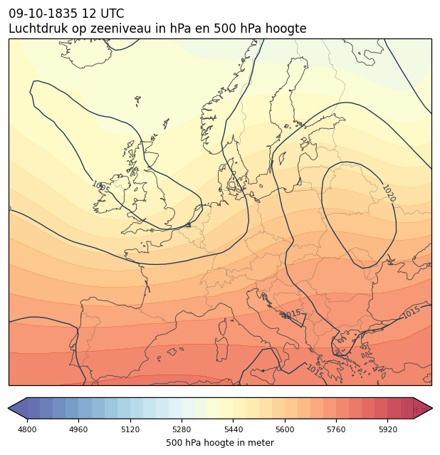 Weerkaart van 9 oktober 1835 om 12 UTC